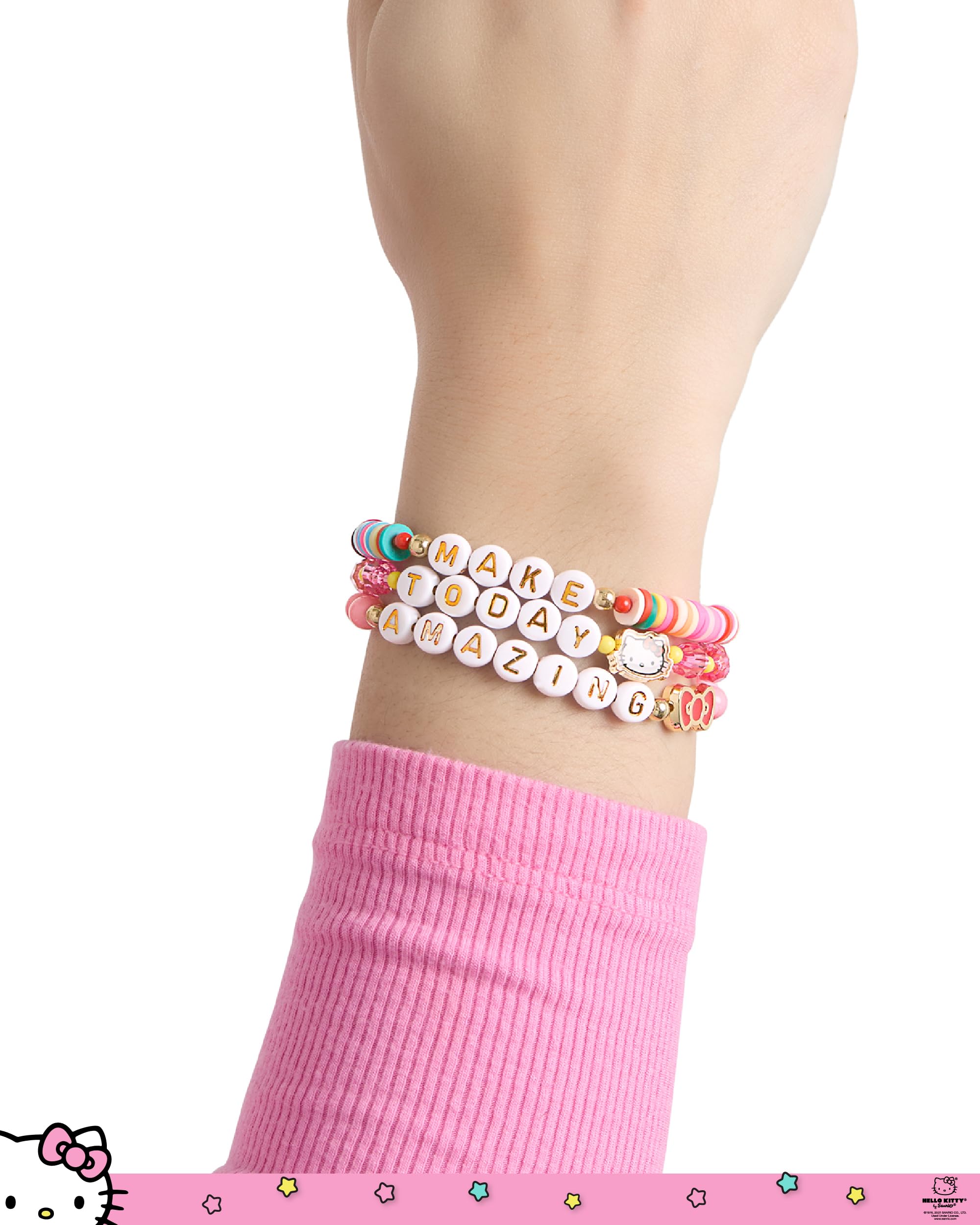 SALLY ROSE Hello Kitty Bracelet Make Today Amazing 3-Piece Set Official License, Fashion Jewelry Beaded Sanrio Bracelets Set of 3
