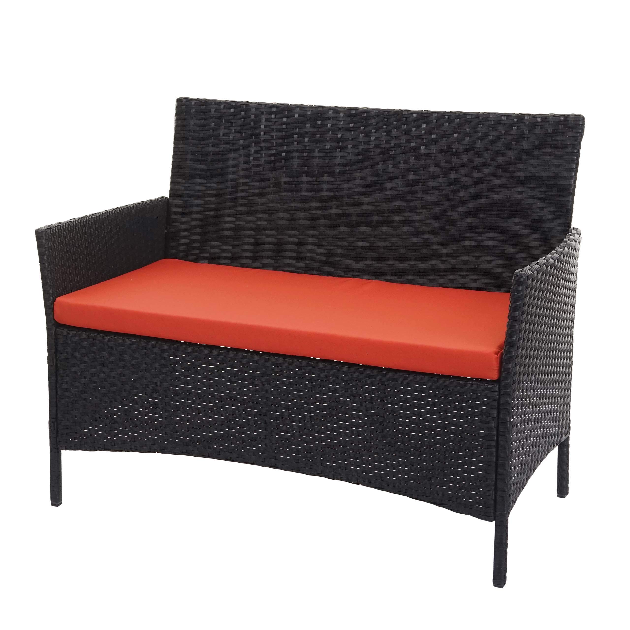 Mendler Divano sofa esterno giardino 2 posti Halden 106cm polyrattan antracite con cuscino arancione