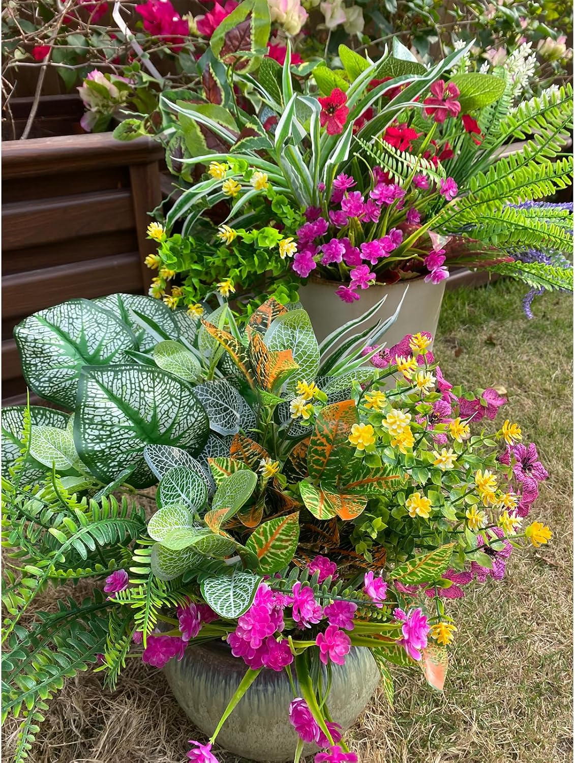 19 Bunches 14 Style Outdoor Artificial Plants UV Resistant Realistic Greenery Shrubs Ferns Lavender Flowers Bulk Faux Bushes Stems for Indoor Outside Hanging Front Garden Porch Patio Window Box Decor