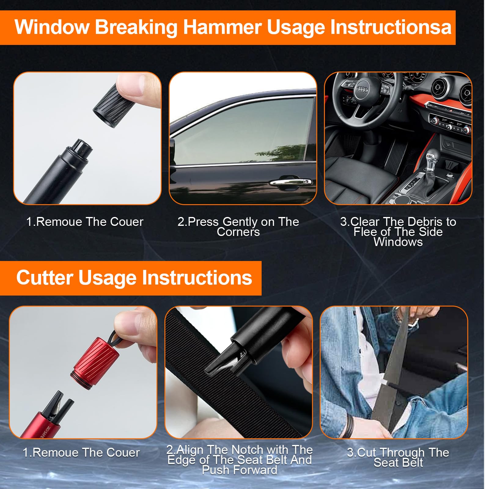 ZBXSNK 2Pcs Car Window Breaker, 2 in 1 Seat Belt Cutter and Window Breaker with Test Glass & Holders, Safe Hero Life Hammer Flash Hammer for All Vehicles Safety Escape Tool(2Pcs) — view 6