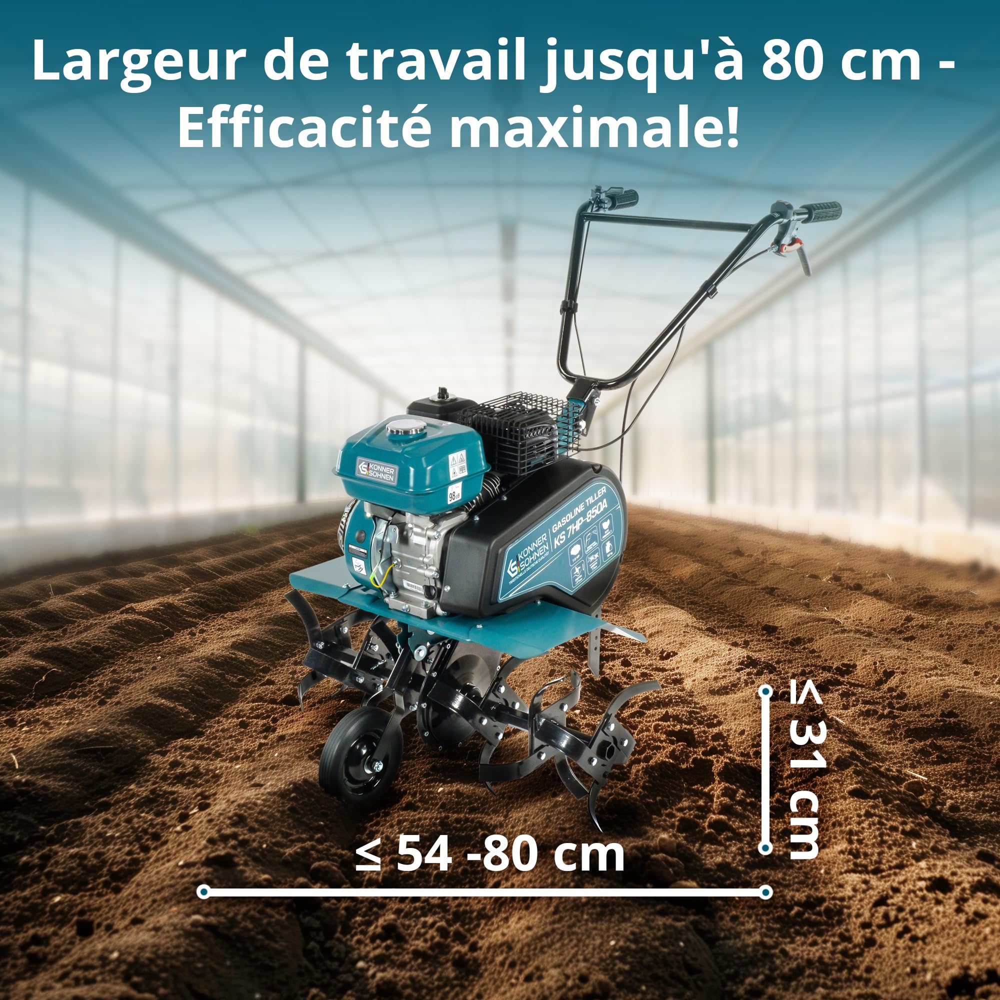 Könner & Söhnen KS 7HP-850A Motoculteur à Essence avec Transmission par Courroie, Fraise de Jardin avec Fraises forgées, cultivateur à Moteur avec soc réglable, Moteur 7 CV, cultivateur de Jardin