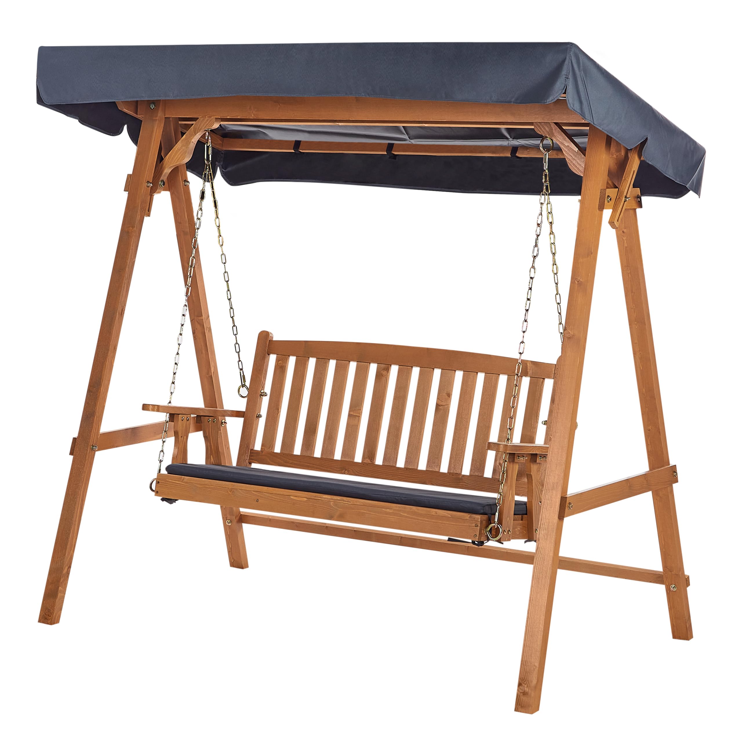 Balancelle d'Extérieur Moderne en Bois d'Epicéa avec Auvent Gris Foncé Fibbialla