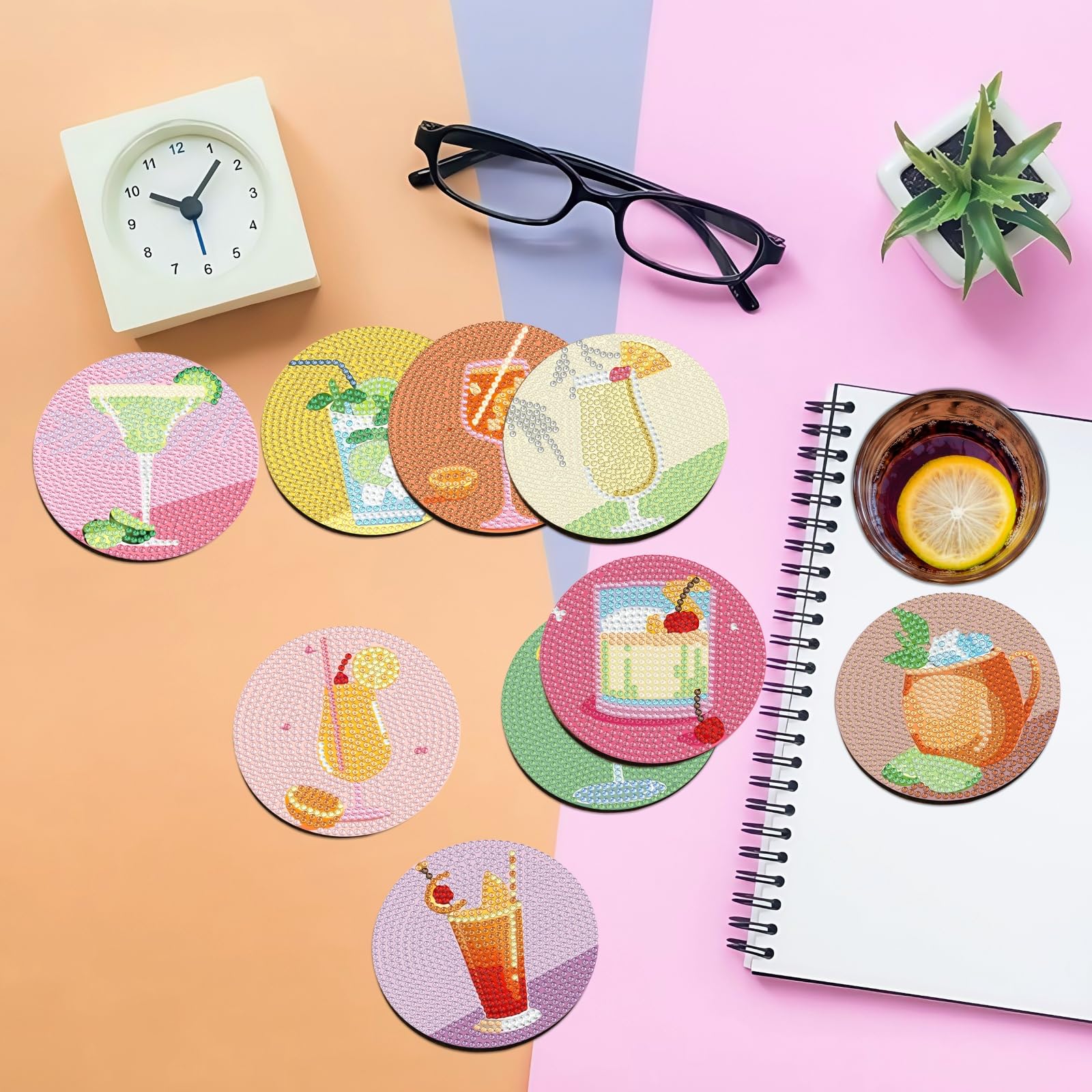 Kit De 12 Posavasos Para Pintar Con Diamantes 5D - Incluye Soporte Y Herramientas, Manualidad Para Adultos Y Niños