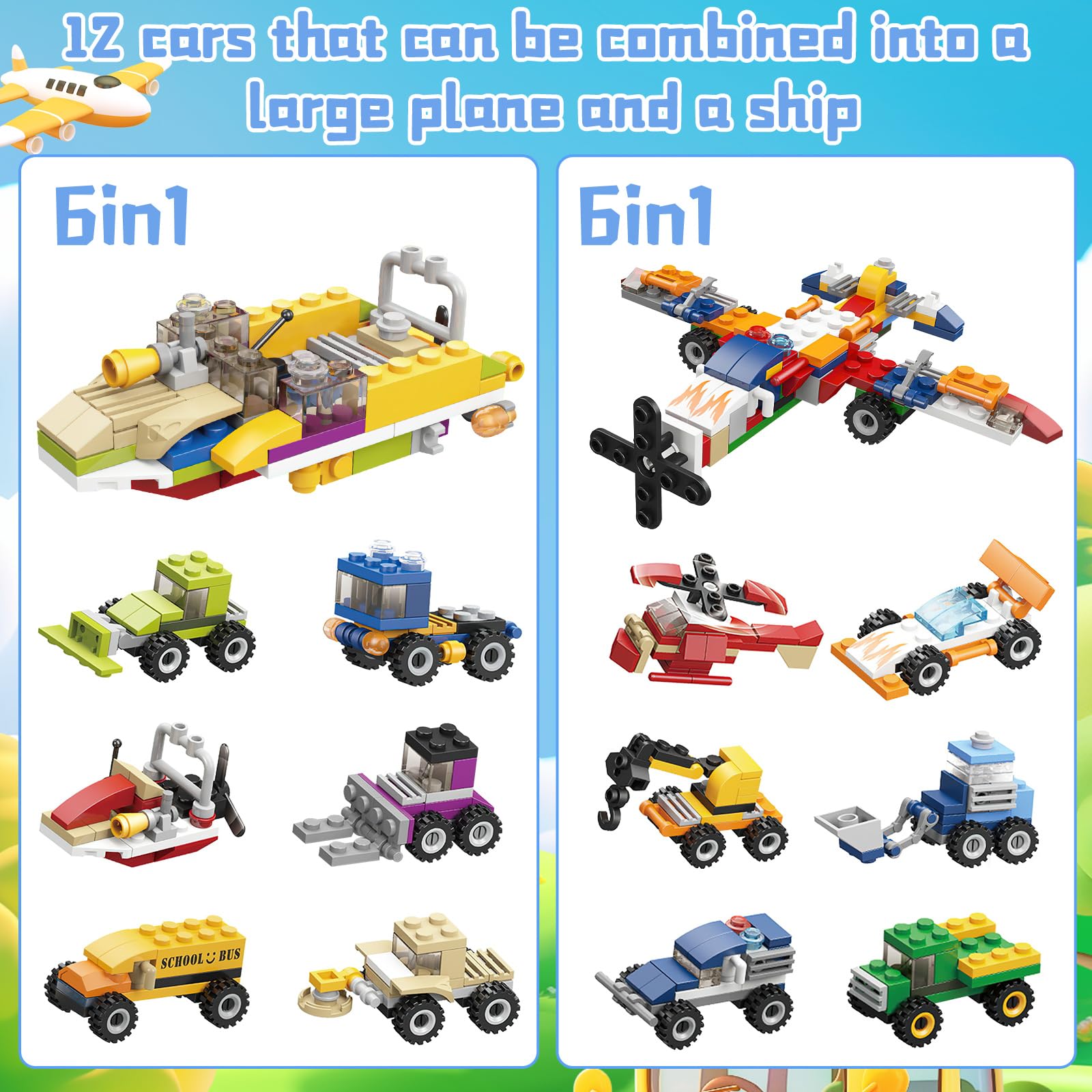 dellyy 12 Pezzi Easter Eggs Bambini, Regalo Pasqua Bambini, Uovo di Pasqua con Blocchi da Costruzione di Auto, Idee Regalo Pasqua, Uova Giocattolo per Bambini, per Caccia alle Uova (Veicoli)