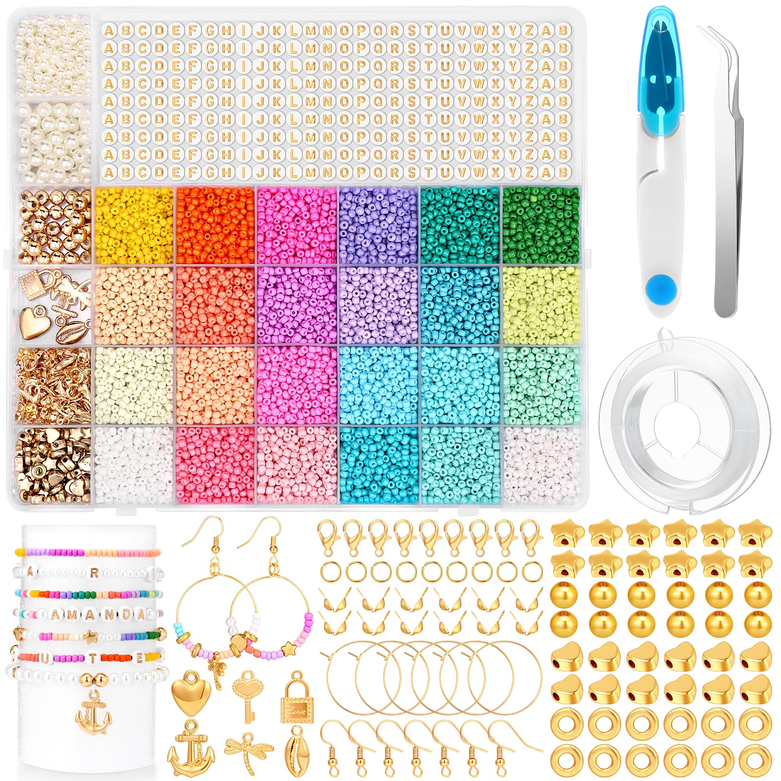 Kit Perline Per Braccialetti Fai Da Te - Set Completo Con Vetro, Alfabeto E Accessori - Foto 8