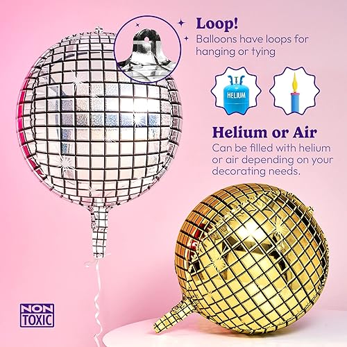 Miniatura 5 de HOUSE OF PARTY Globos esféricos 4D, paquete de 6, globos de aluminio dorado disco de 22 pulgadas, globos de bola de discoteca de Mylar para