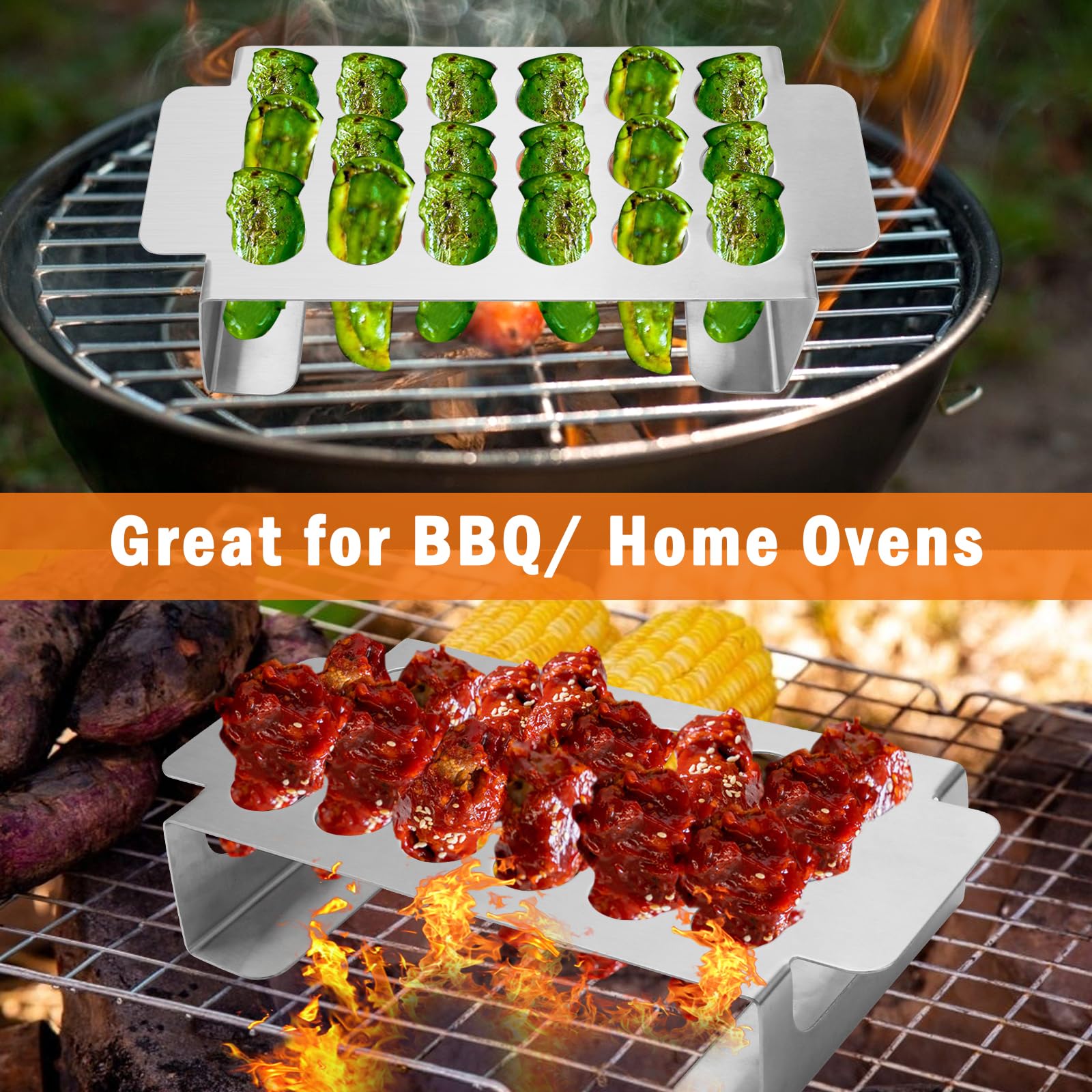 QKDS Jalapeno Grillrost Mit Entkerner – 18-Loch Edelstahl-Rost Für BBQ, Inklusive Werkzeug Zum Entkernen
