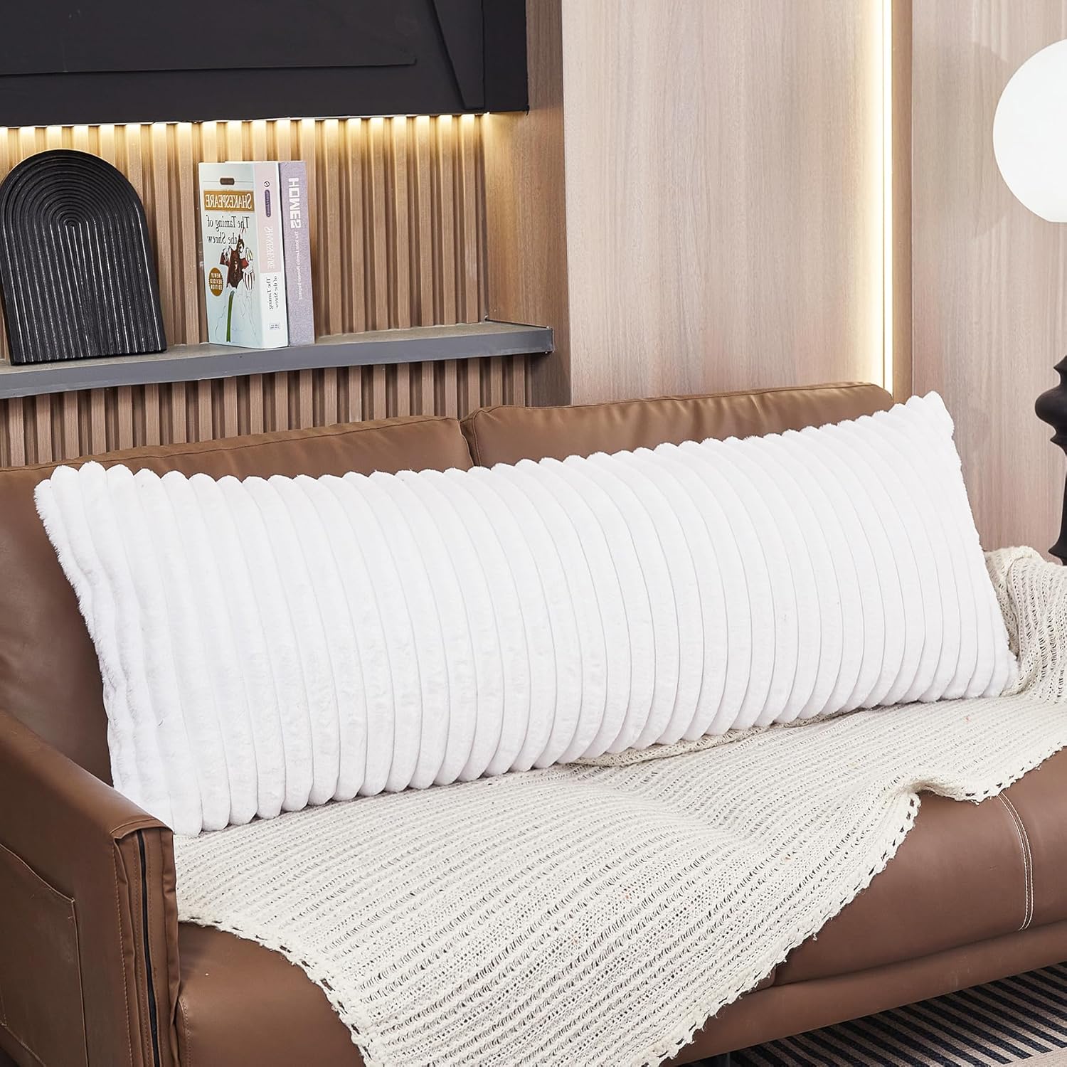 WERDIM White Vertical Striped Body Pillow Cover 21x54 Long