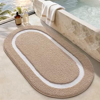 LUMI Oval Bathroom Rug, Absorbent Non Slip Bath Mat, Khaki, 24"x36"