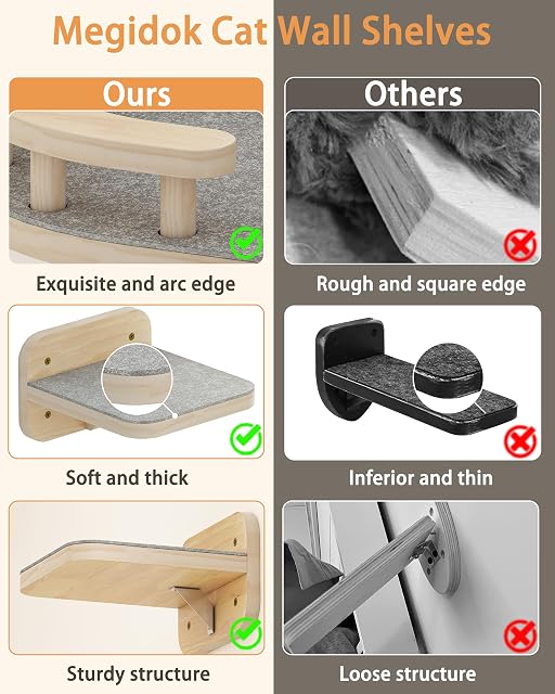 Foto 5 de 7 de Megidok Juego de estantes esquineros para Escalar Gatos, Cama para Gatos montada en la Pared con cojín Suave