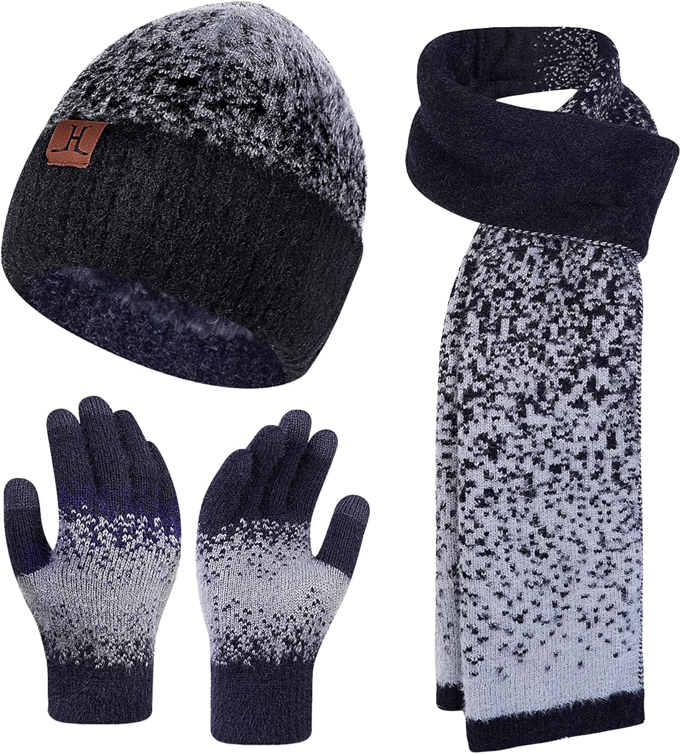 Winter Beanie Hat Scarf Gloves, Warm Fleece Lined Knit Beanie Hat Long Scarf & Touch Screen Gloves for Women Cold Weather Set