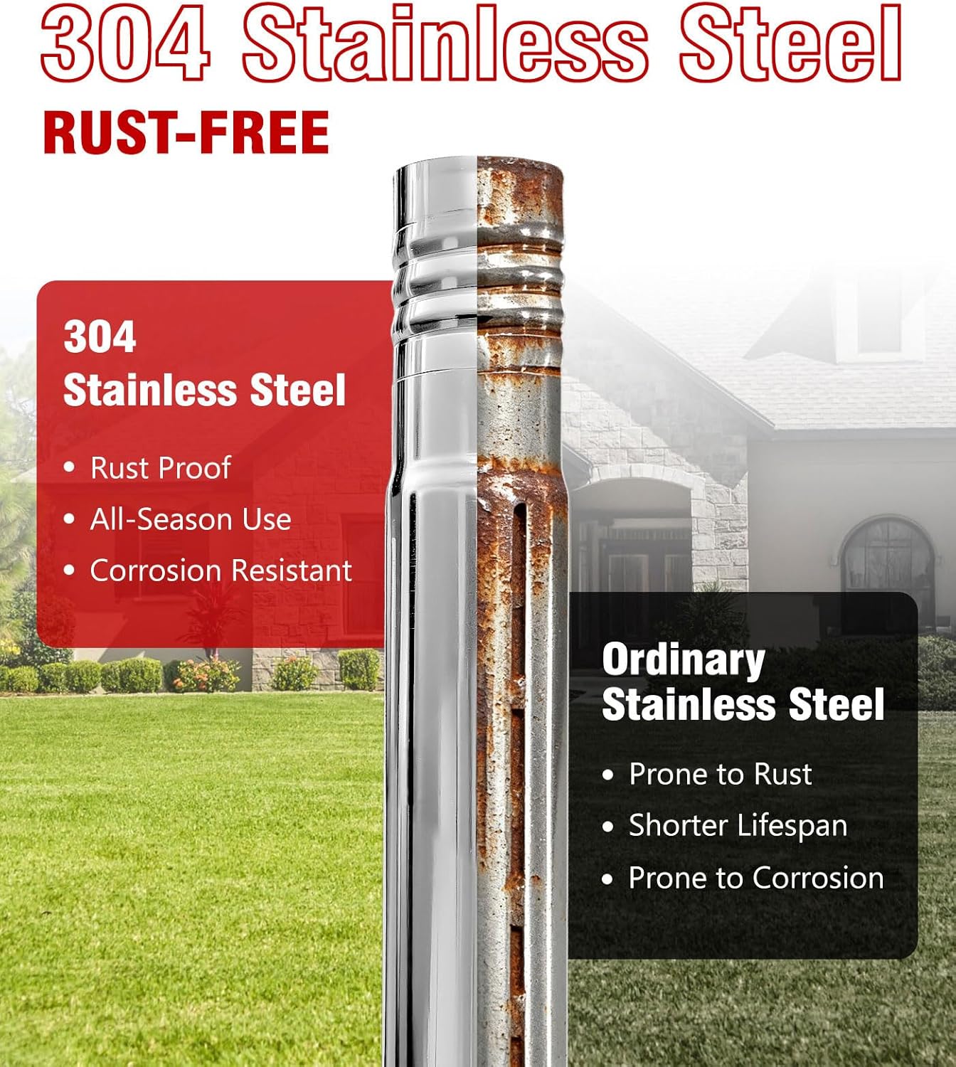 304 Stainless Steel 8FT In Ground Flag Pole with 7 Prongs Base, Heavy Duty Extra Thick RV Flag Pole, 1 Inch IngroundFlag Pole for Outside House, Yard, Garden, Residential (8FT-Silver)