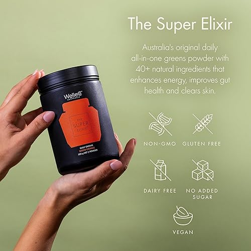 Miniatura 5 de WelleCo The Super Elixir Daily Greens Polvo - Mezcla de bebida probiótica con alimentos integrales, sin gluten, polvo vegano para la salud