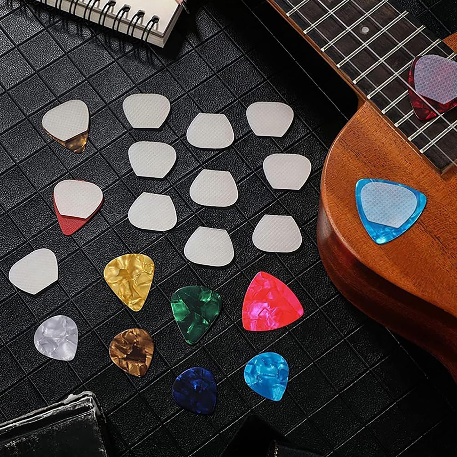 Lot De 10 Poignu00e9es De Mu00e9diators De Guitare Pour Tenir Les Mu00e9diators De Guitare - Noir Et Transparent - En Silicone Autocollant