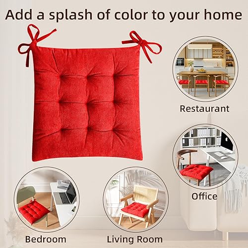 Miniatura 7 de HLOVME - Cojín de silla de corduroy con lazos, ultra suave y cálido, cojín de suelo para niños, rincón de lectura, cómodo, cojín cuadrado para