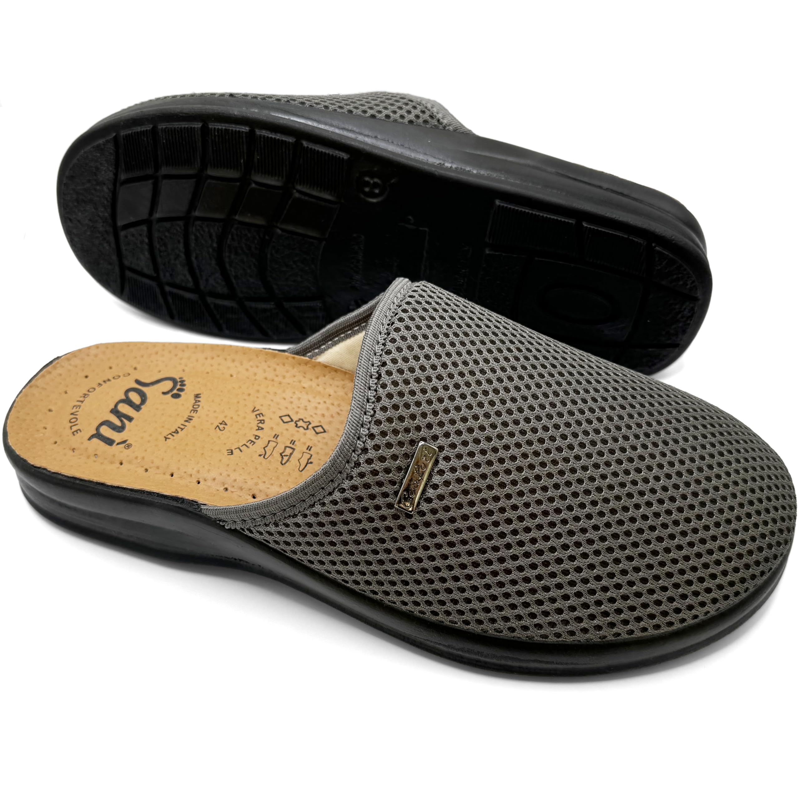 Pantofole Uomo Sani' In Tessuto - Sottopiede In Vera Pelle, Antiscivolo, Traspiranti - Comode Per Casa E Lavoro - Foto 10