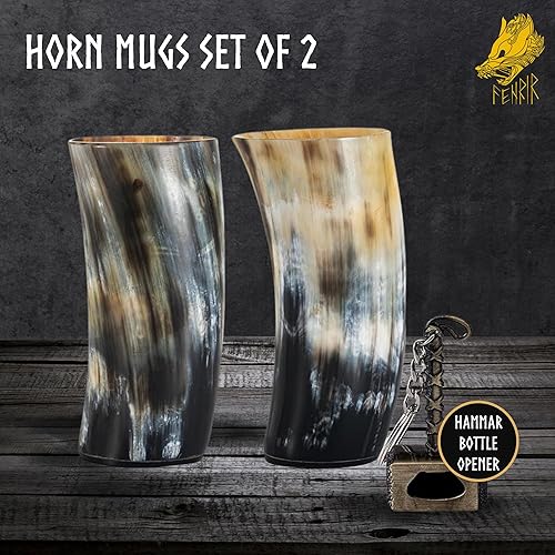Miniatura 8 de FENRIR Vasos de cuerno vikingo de 12 oz para copas de vino de cerveza de cerveza y vino, regalos para hombres, juego de 4 con abridor