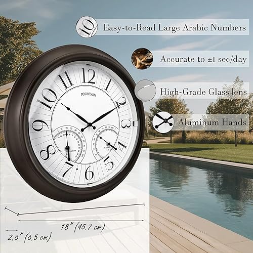 Miniatura 5 de Reloj iluminado para interiores y exteriores de 18 pulgadas con sensor inteligente y luz nocturna, impermeable, reloj de pared grande con termómetro
