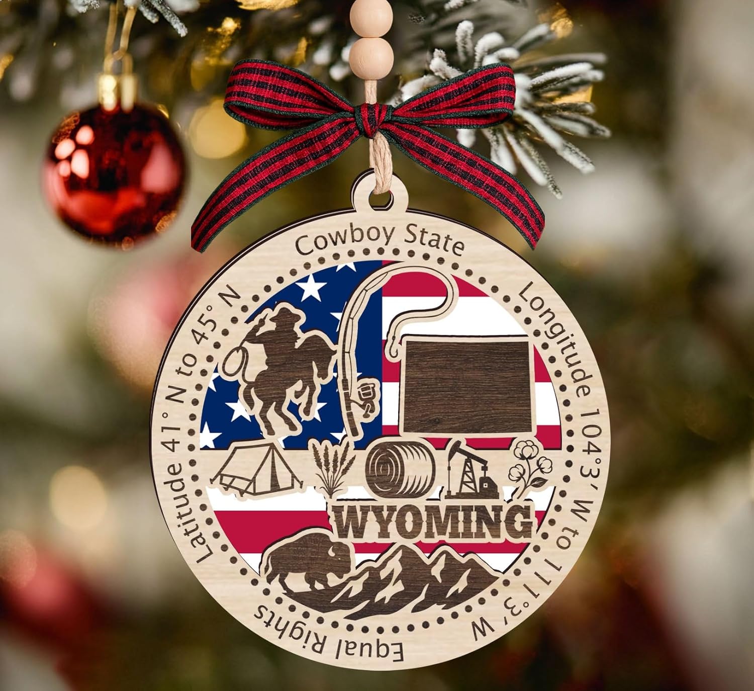 Wyoming State Wooden Ornament - States Christmas Ornaments - Wy State - Moving to Wyoming Gift - First Christmas to Wy - 2 Layer Ornament Wooden 4Inch