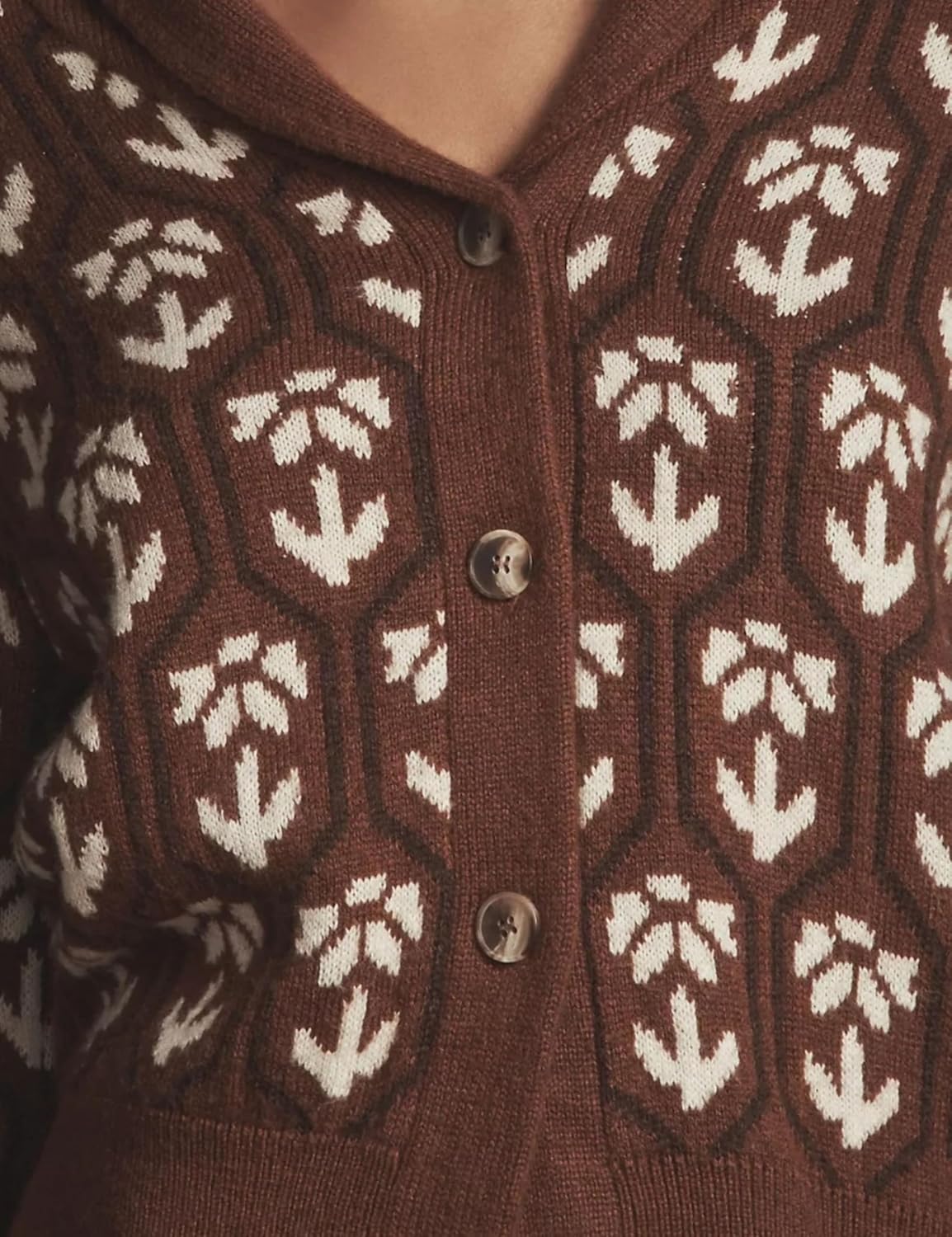 Women Floral Cropped Cardigan Sweaters Shawl Collar Long Sleeve Button Down Knit Jacket Flower Print Knitwear - Image 4