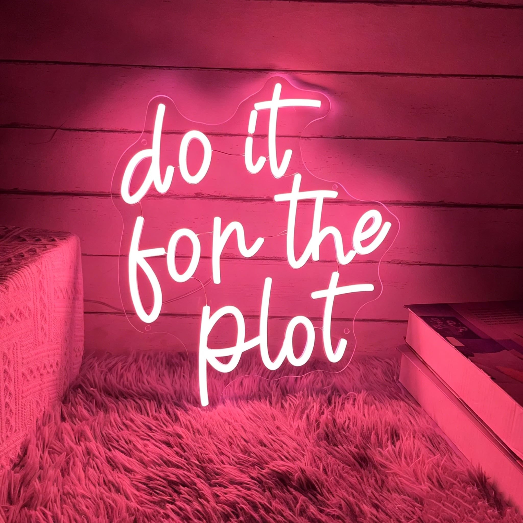 Do It For The Plot Neon Sign Pink Letters LED Wall Decor USB Powered Light for Bedroom, Dorm, Game Room, Aesthetic Room Decor, Gift for Friends