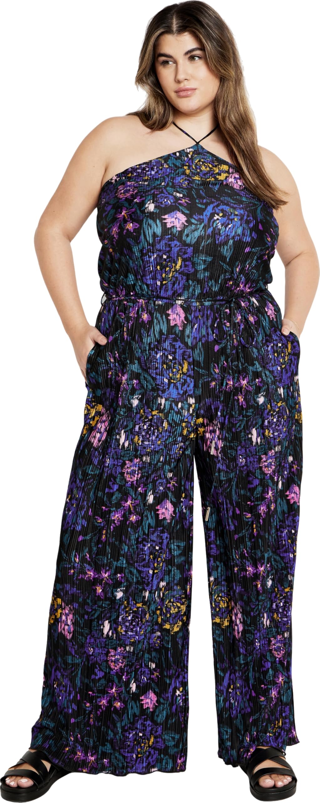 City Chic Plus Size Jumpsuit, Kira Print Jumpsuit, Etched Floral, 16