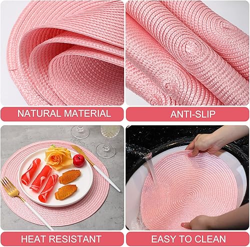 Miniatura 4 de Buryeah Manteles individuales redondos de 12 pulgadas, manteles individuales de Navidad trenzados, lavables, resistentes al calor, antideslizantes,