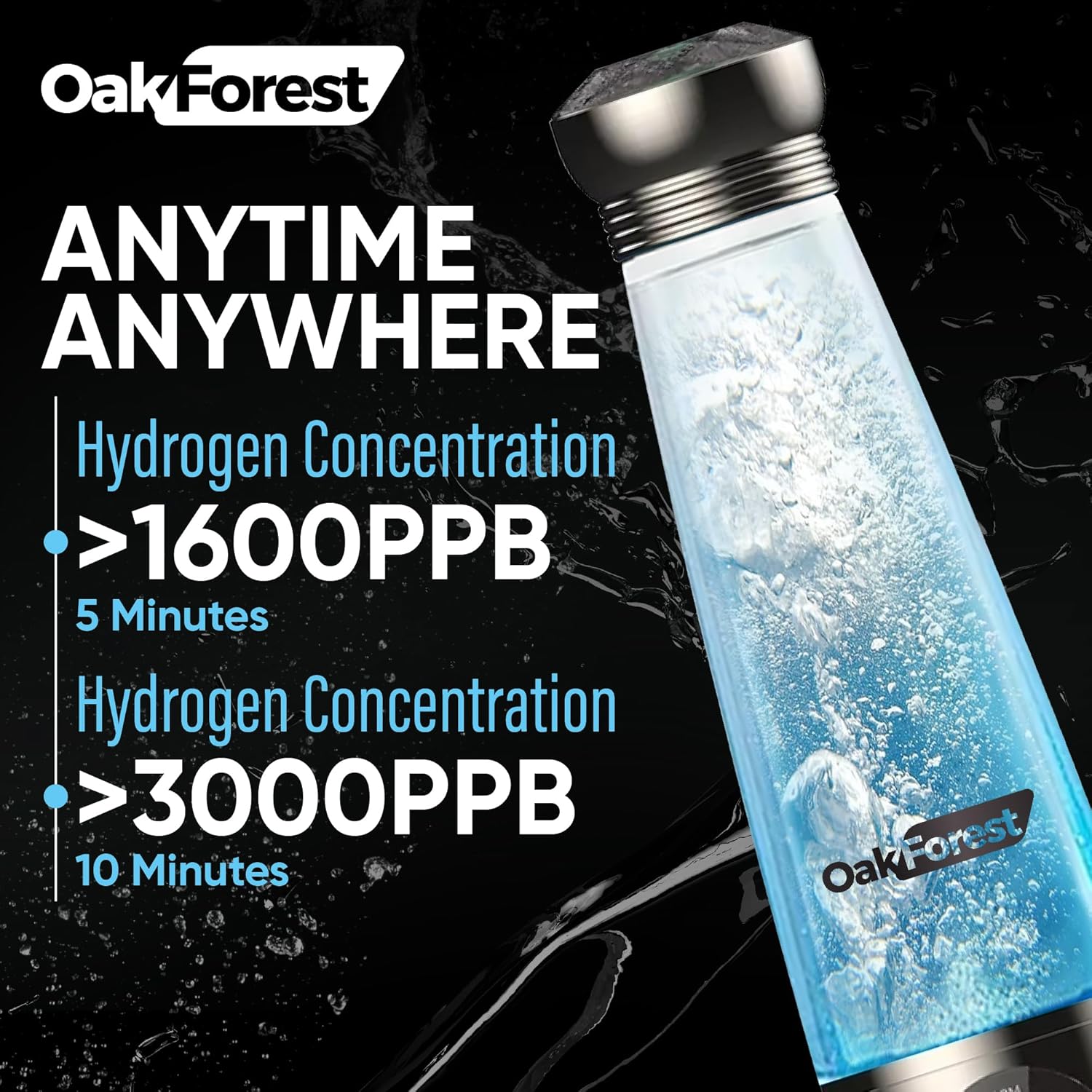 Portable Hydrogen Water Bottle with SPE PEM Technology | OLED Display USB Rechargeable High-Efficiency Hydrogen Rich Water Cup from 1500 up to 3000 PPB with Ionizer Membrane | 270ml