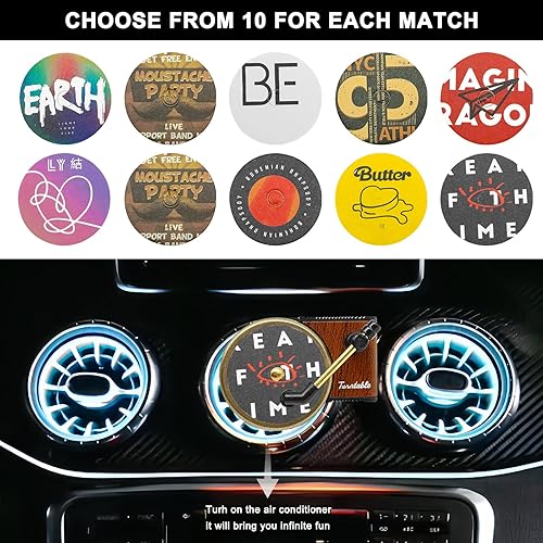 Miniatura 6 de Ambientador de aire con clip de ventilación para automóvil, diseño retro de tocadiscos con 10 almohadillas de repuesto para tabletas de