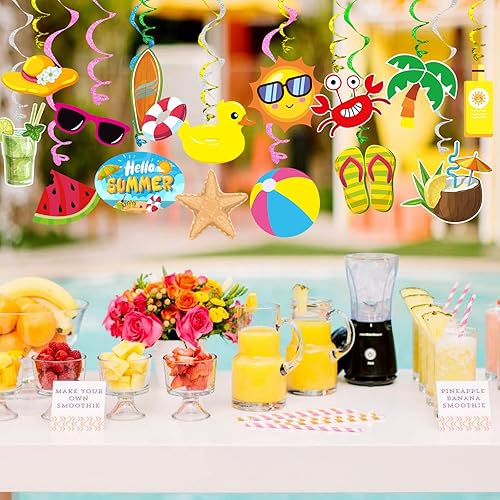 Miniatura 7 de Pancarta colgante de remolinos de verano para piscina, playa, paquete de 30 unidades de papel de aluminio para colgar en el techo, arroyos,