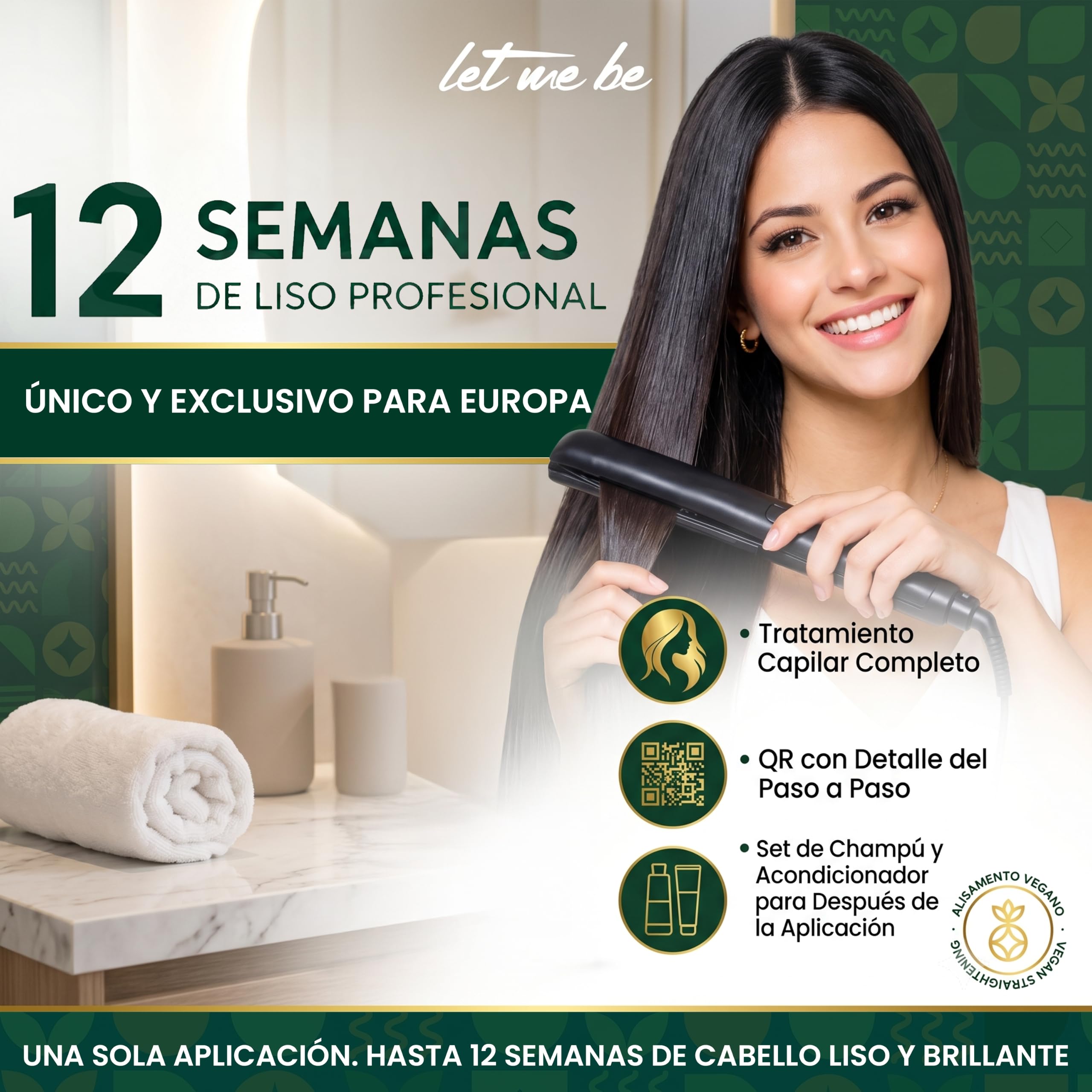 Let Me Be - Kit Alisado Brasileño Orgánico Profesional en Casa "Sin Pausa" | Keratina para Alisar el Cabello Vegana y Sin Formol | Acción Rápida 20 Minutos | Pelo Liso y Brillante Hasta 12 Semanas