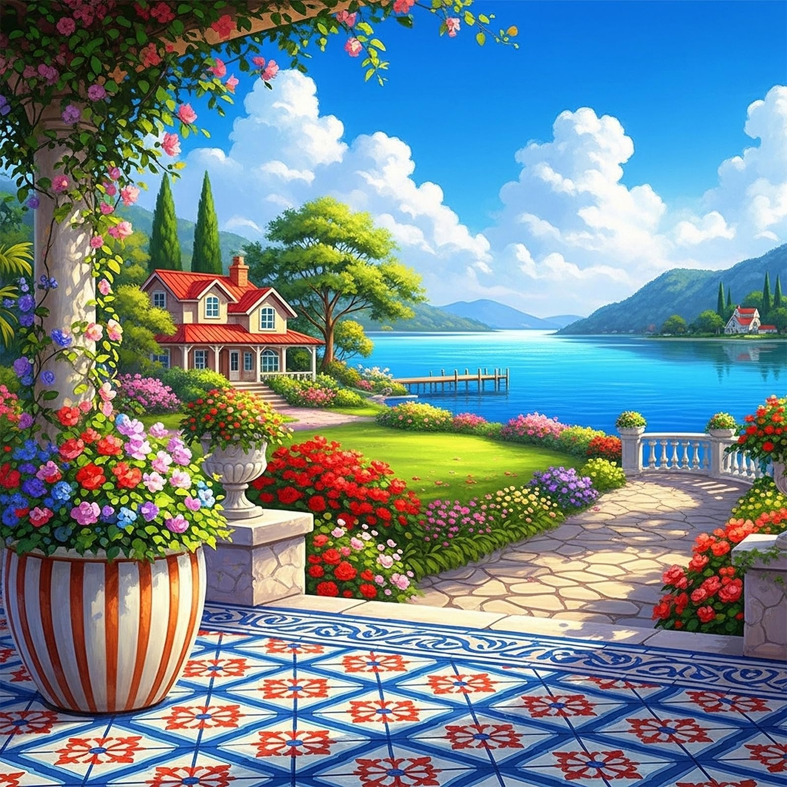 Bullglesup Puzzles for Adults 1024 Pieces, Villa on The Lake Jigsaw with Poster Letter on Back, Unique Pieces Fit Well No Dust (19.6"x19.6") โ image 1
