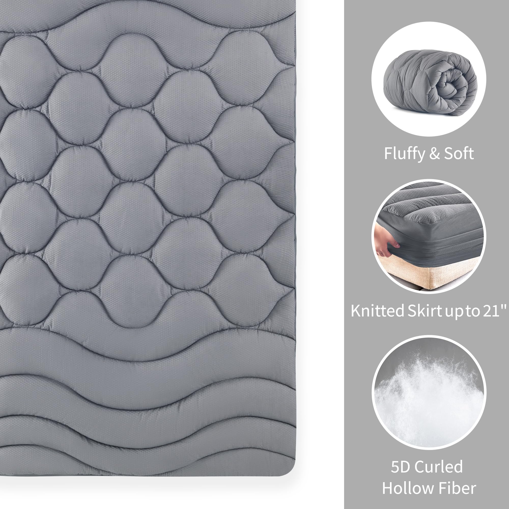 Sonive Cubrecolchón individual, protector de colchón suave y transpirable, soporte de 3 zonas para mejorar la comodidad del sueño, fácil ajuste con bolsillos profundos (90 x 190 x 30 cm, gris)