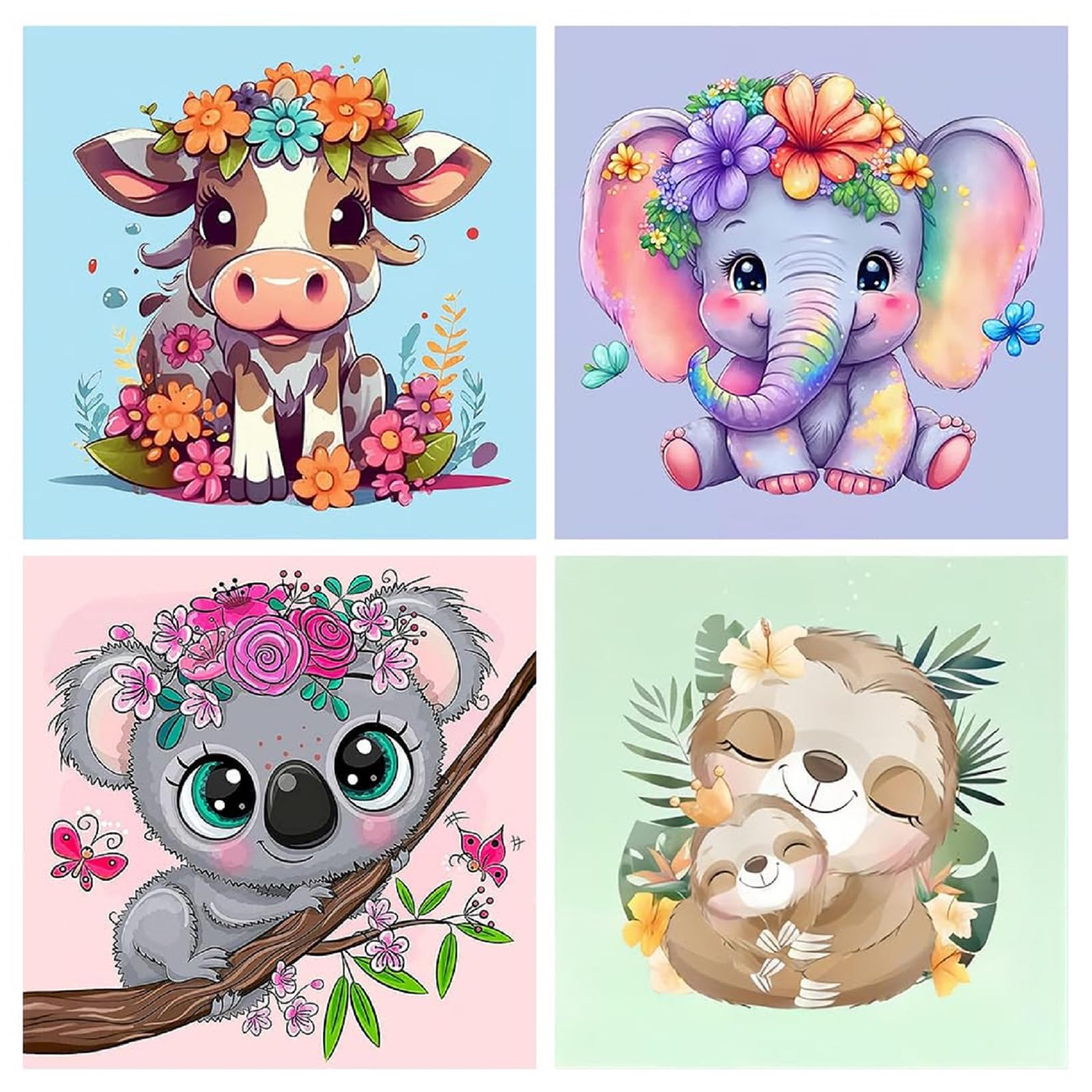 Hrobig Pintura por números, 4 unidades a partir de 5, 6, 7, 8, 9 años, niñas y niños, pintura por números, animales para niños y principiantes con pinceles y pinturas acrílicas, 20 x 20 cm