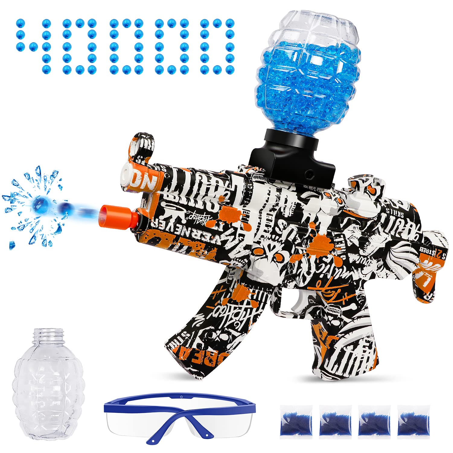 Electric Splatter Ball Blaster, Huge Wave Automatic with 40000+, Outdoor Game Toys with Safety Goggl