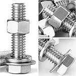 3/8-16 x 1-1/4" Hex Head Bolts Screws, Nuts, Flat and Lock Washers Assortment Kit, 304 Stainless Steel(18-8), Machine Fully Thread, Bright Finish 8Sets