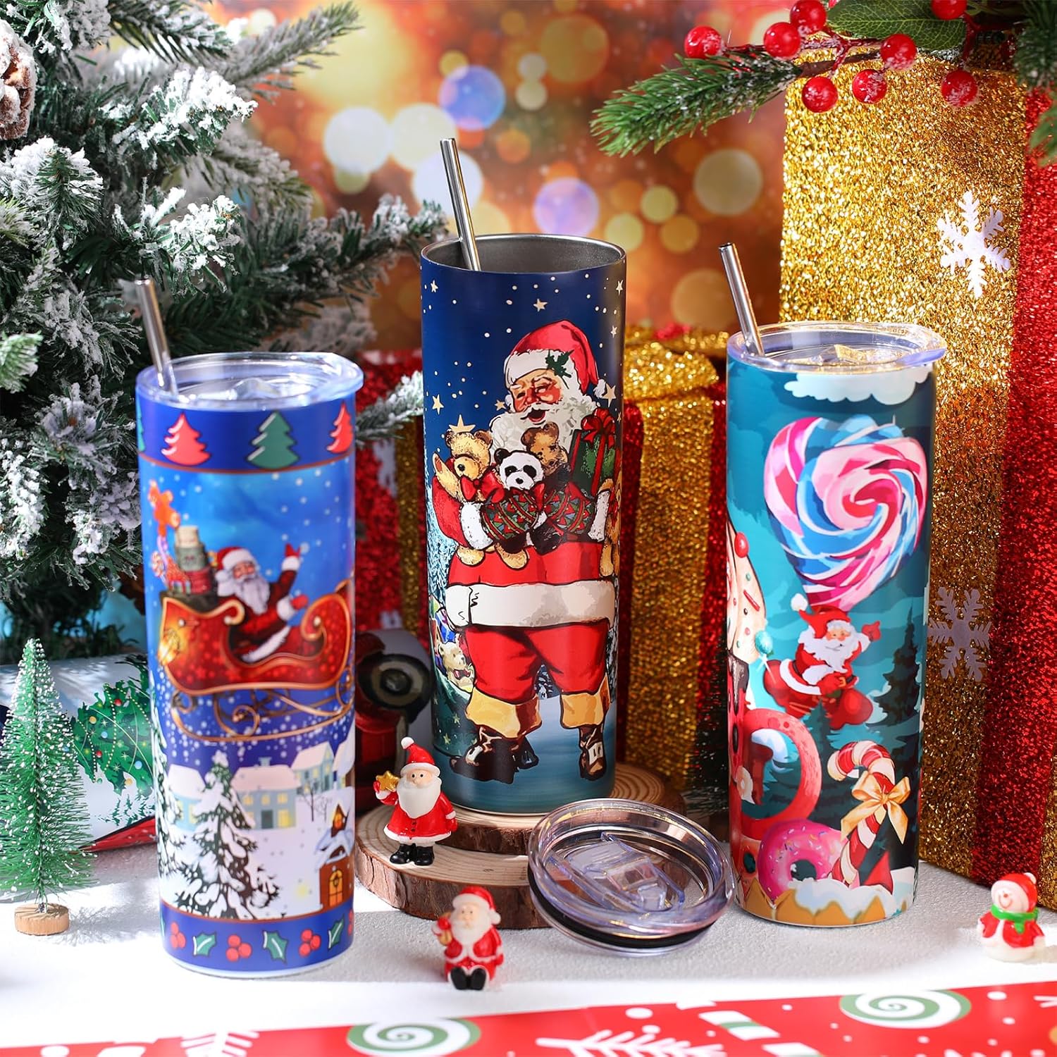 Tanlade 10 Pcs Christmas Tumblers Bulk 20 oz Stainless Steel Christmas Insulated Tumblers with Lid and Straw Double Wall Vacuum Travel Cups Mug for Xmas Holiday Party Favors Gifts - Image 6