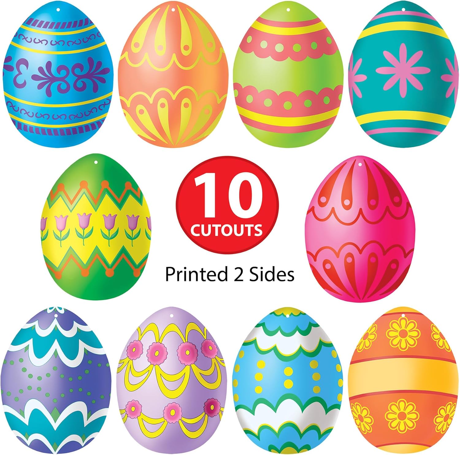 Beistle Mini Easter Egg Cutouts – 10 Pack, Double-Sided Colorful Cardstock Paper Decorations for Spring Parties, Easter Brunches, Seasonal Displays, and Basket Backdrops, 4.5”