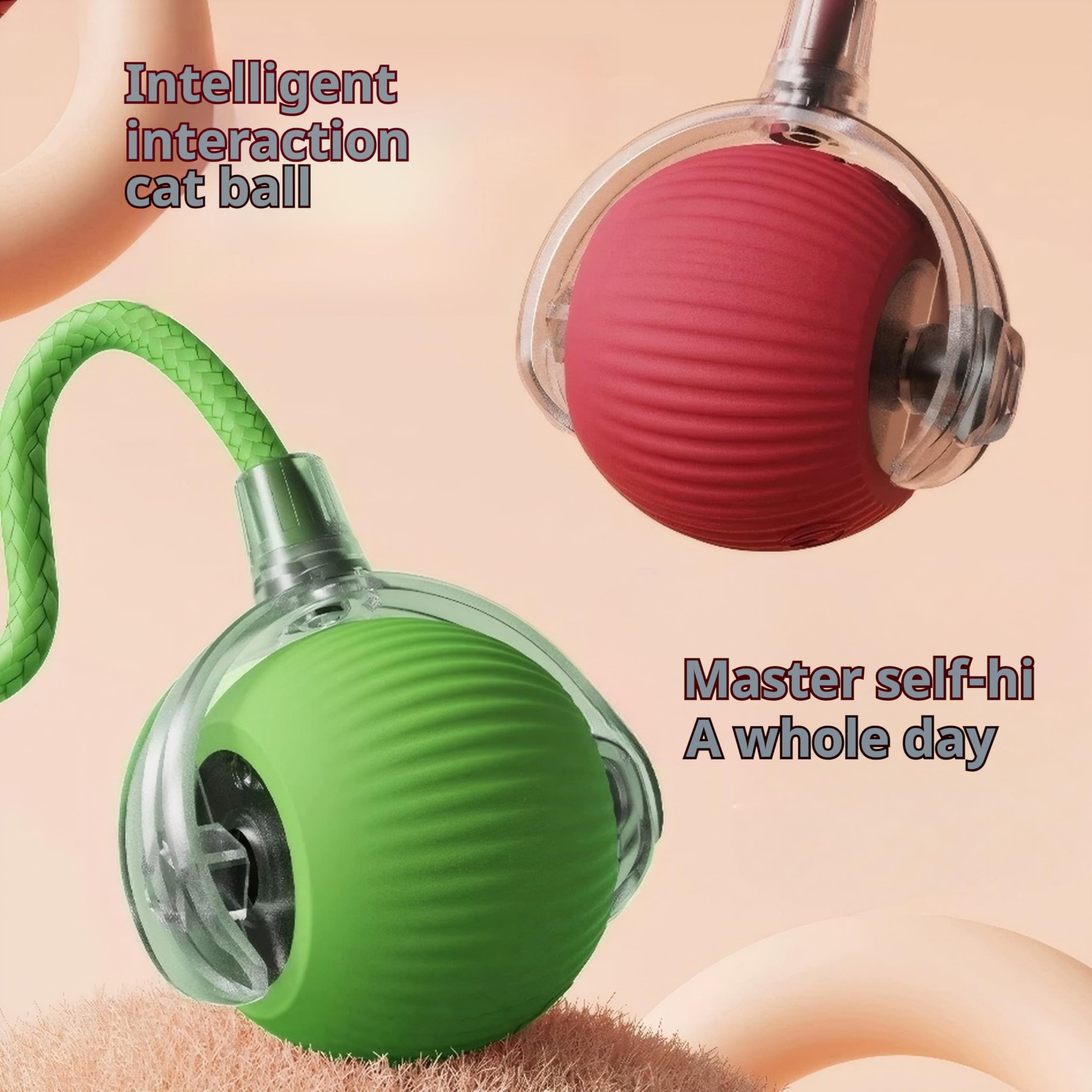 SilqueSense New 3Pack Automatic Rolling Cat Ball Toys - Interactive 360° Kitten Play Toy for Indoor Cats (Red, Grey, Green)