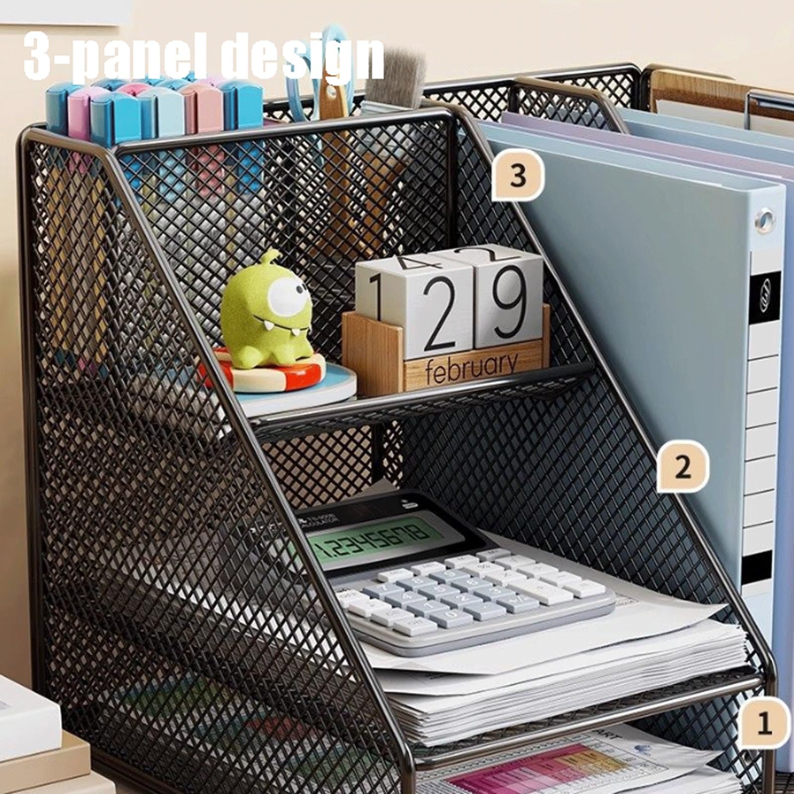 Organizer Scrivania con portadocumenti, 3 Livelli Organizer Ufficio Porta Documenti Organizzatore in Rete per Scrivania(Black)