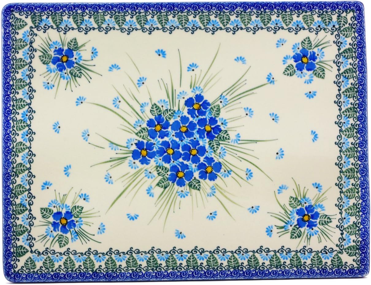 Polmedia Polish Pottery Cookie Sheet UNIKAT - Forget Me Not Pattern Handmade in Boleslawiec Poland by Ceramika Artystyczna + Certificate of Authenticity