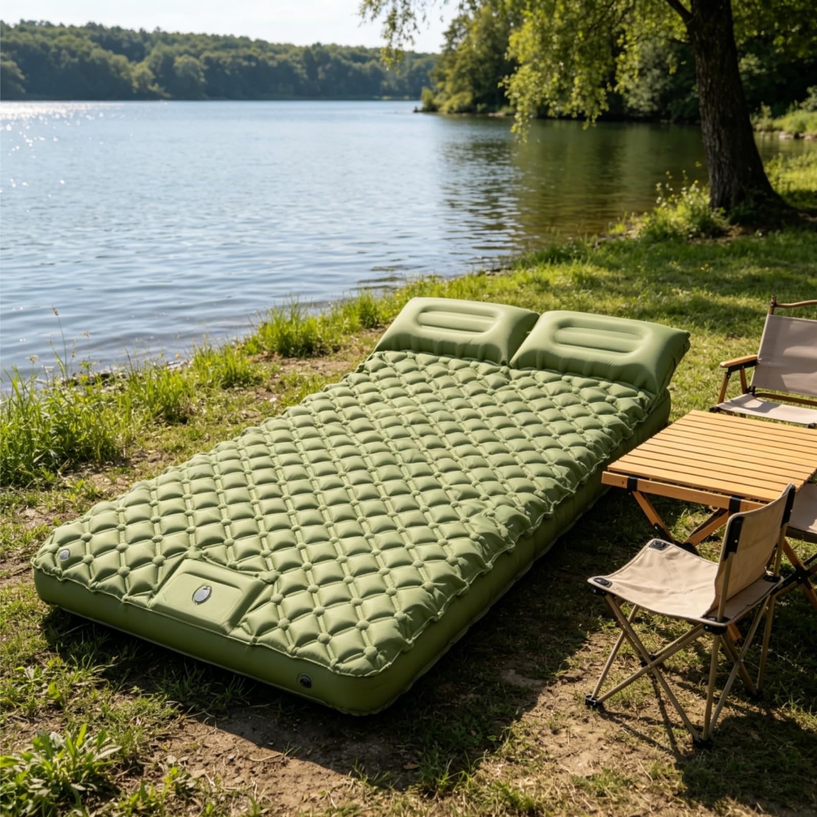 Générique Tapis de Camping Gonflable Double Couche Ultra léger 190x120cm Tapis de Camping Auto - Gonflable Coussin d'air Portable étanche Compact 33x17cm pour Camping, Plage, Tente (Gris foncé)