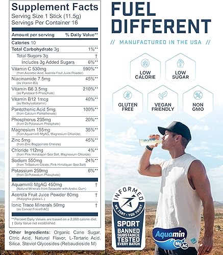 Miniatura 4 de skyMD Hidratación diaria | Paquetes de electrolitos en polvo | Bajo en azúcar, 10 calorías | 12 vitaminas y minerales, sodio | Mezcla de bebida para
