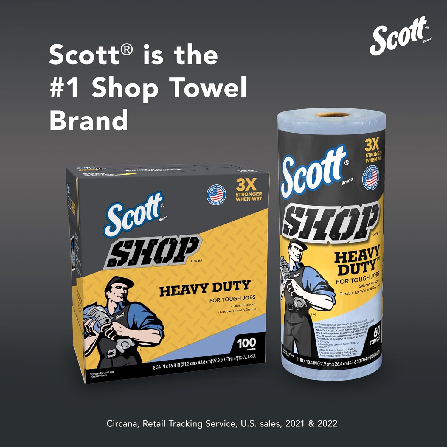 Scott Shop Original Heavy Duty Towels (54014), Blue, Cloth-like Paper Towel for Solvents, 8.34"x16.8" Wipe (10 Boxes of 100 Sheets, 1,000 Sheet Total)