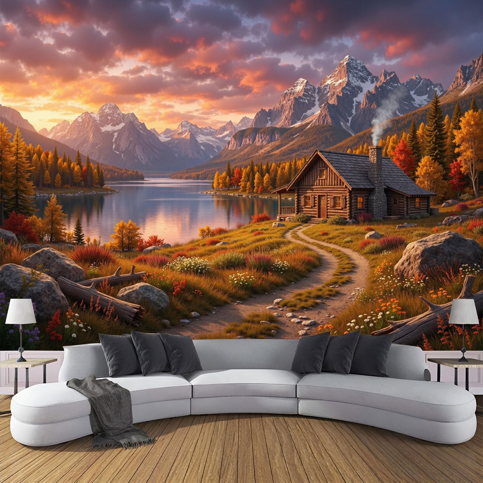 Papier peint panoramique automne 200x140cm intissé pour décoration murale grand format salon