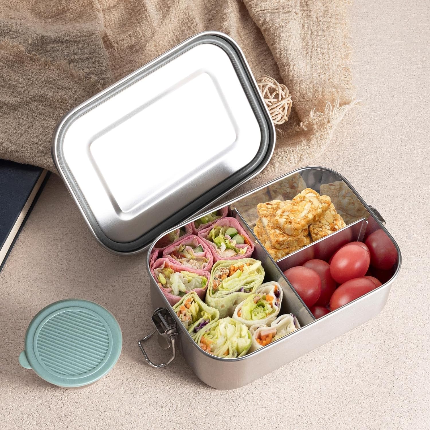 GOLDEN KEY 27oz Stainless Steel Bento Box for Kids,BPA Free Lunch Box for Kids with Leakproof Condiment Container,3 Compartment Bento box for School and Eating Out,Freezer & Dishwasher Safe(Green) - Image 6