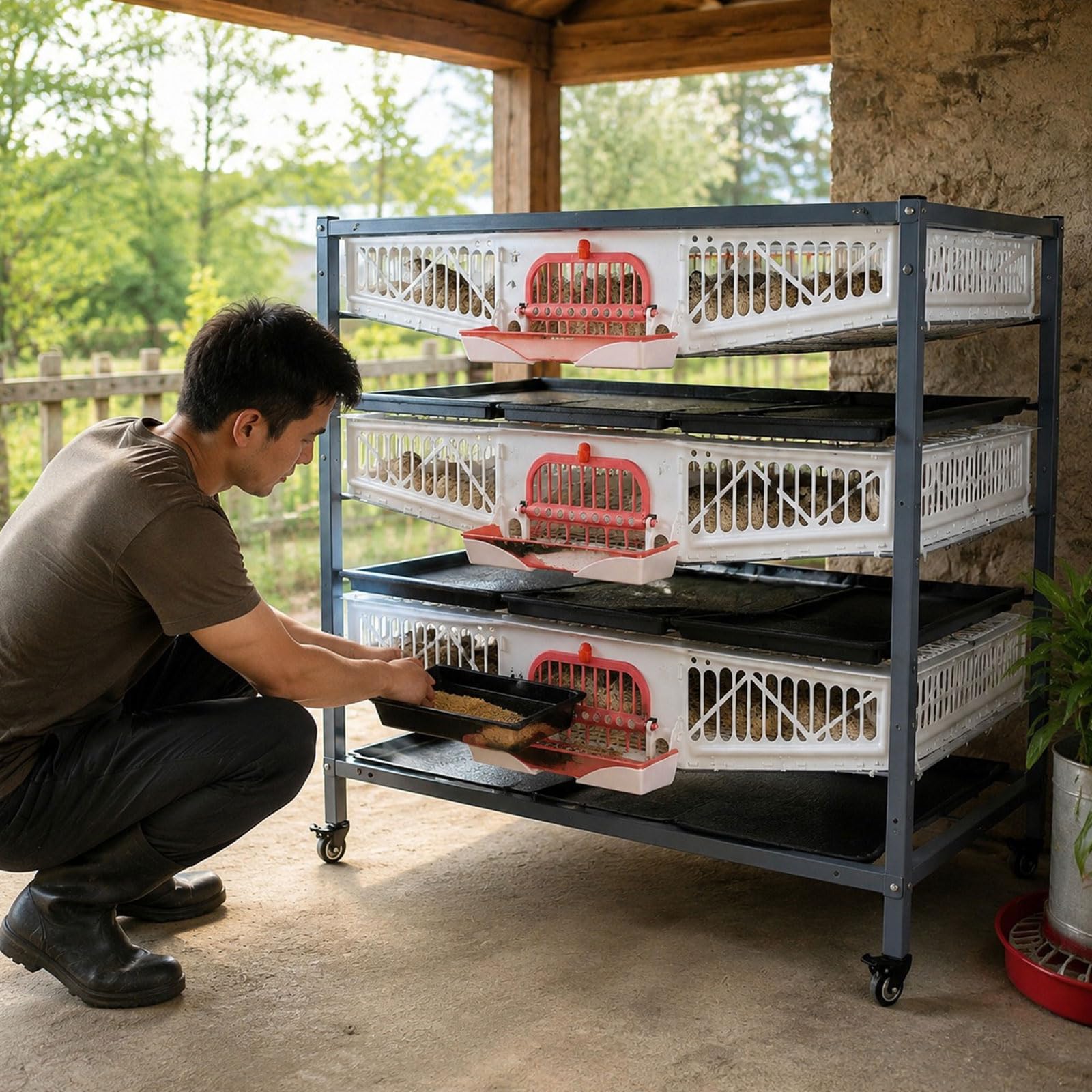 Yinian Jaula de Cría de Codornices Interior Jaula para Codornices Apilable de 3 Capas con Bandeja Recolectora de Estiércol y Comedero para Codornices, Faisanes y Pollitos de Granja Al Aire Libre