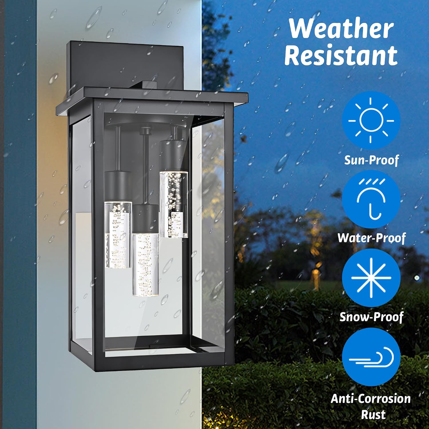 MELUCEE 3-Light 16.5 Inch Large Outdoor Wall Sconce, 5 Color Dimmable LED Black Wall Lantern Porch Light for House Outside Wall Light Fixture with Crystal Bubble Column for Garage Patio