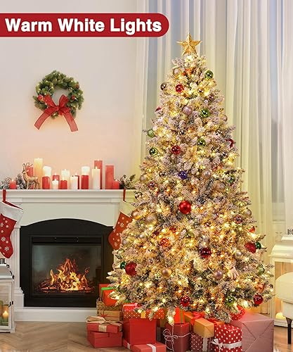 Miniatura 2 de Árbol de Navidad preiluminado de 6.5 pies, árboles de Navidad artificiales con 400 luces blancas cálidas, 1100 puntas de rama, 58 bayas, decoración