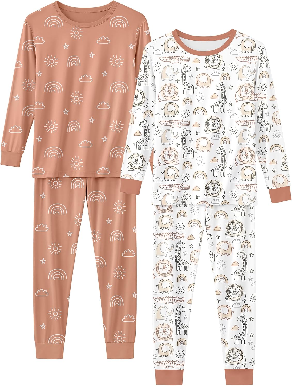 Yoofoss Toddler Pajamas Rayon Made from Bamboo 4 Piece Long Sleeve Pajama Set Kids Pajamas Boys Girls Snug Fit Pjs Set